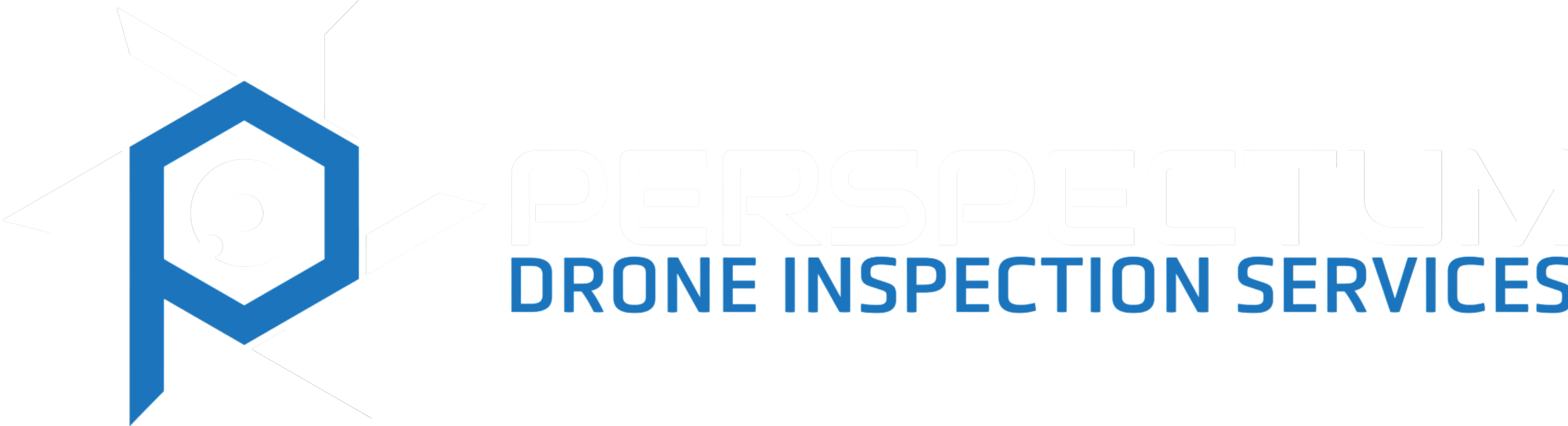 Perspectum drone logo horizontal blue and white version