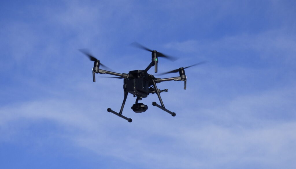 Drone conducting an aerial optical gas imaging inspection